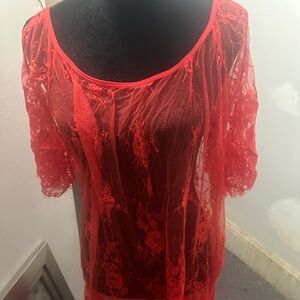 NWOT Avidlove Sheer Red Split Shoulder Night Shirtt
